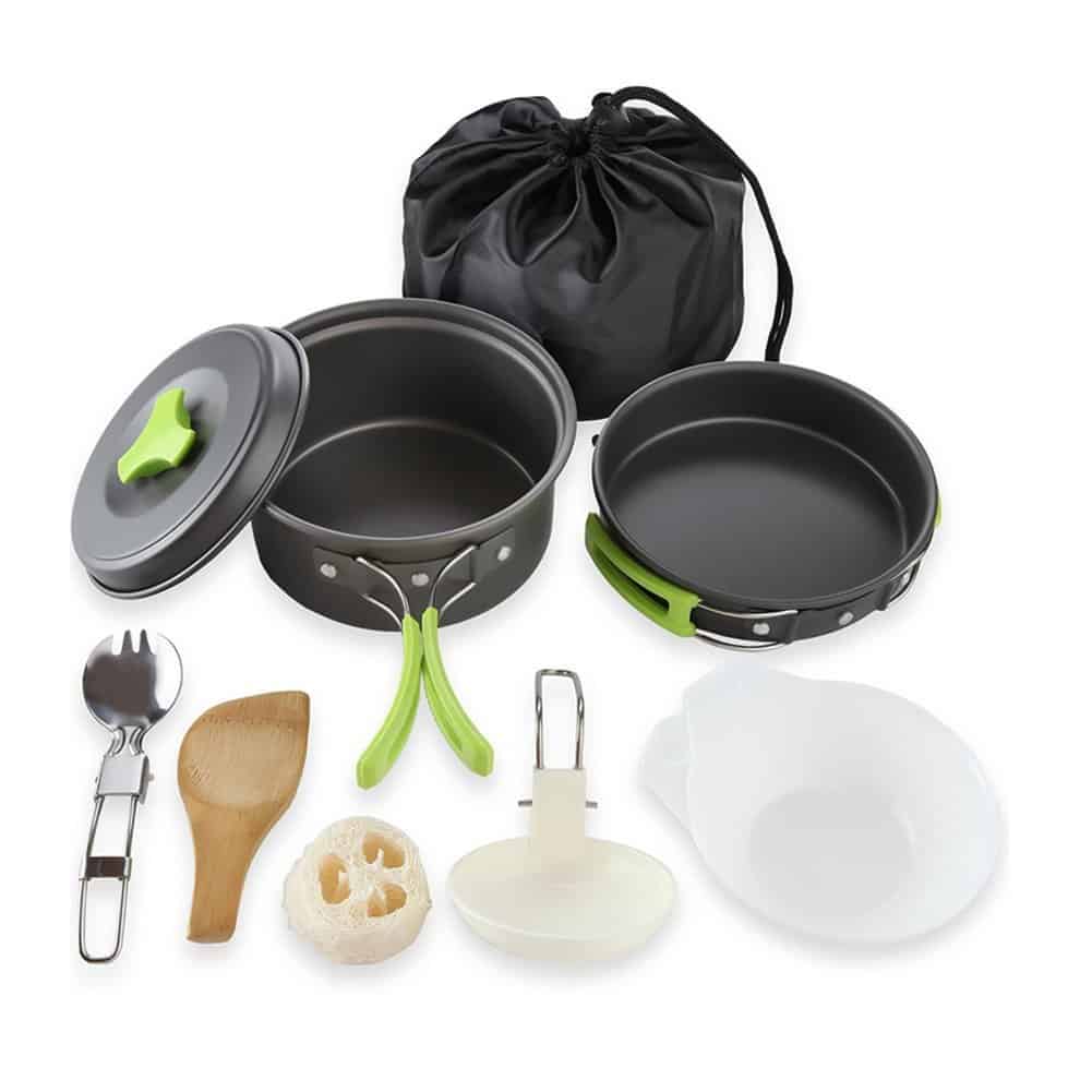 Qtiwe 10-teiliges Kochgeschirr-Set Für 1–2 Personen – Leicht, Kompakt, Ideal Für Camping & Wandern (FDA-zertifiziert)