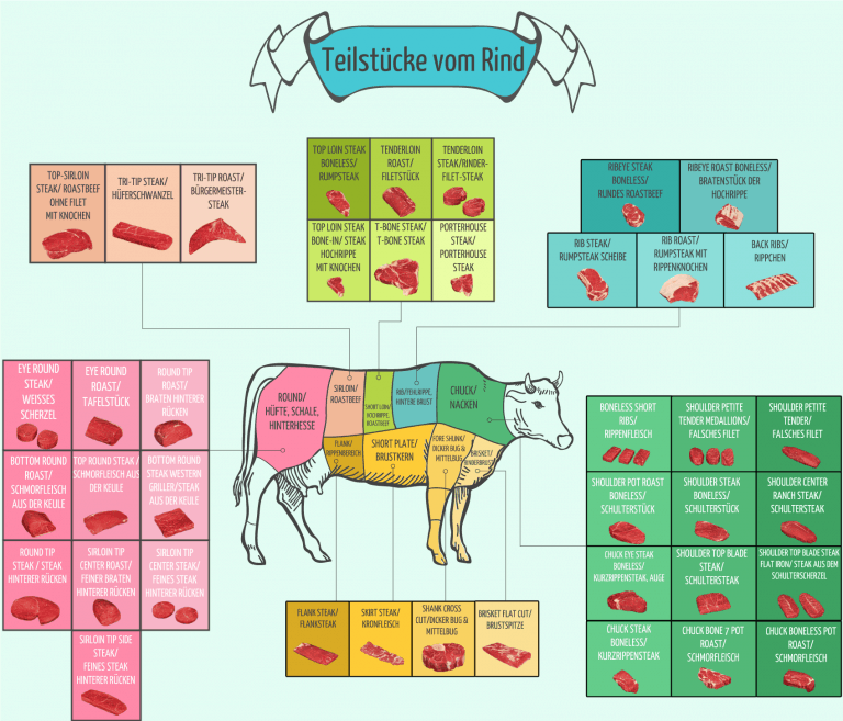 Teilstücke vom Rind / Wo liegt welches Steak?